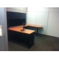 Sugar Maple w Black C / U Suite Desk w Bullet Top & Overhead